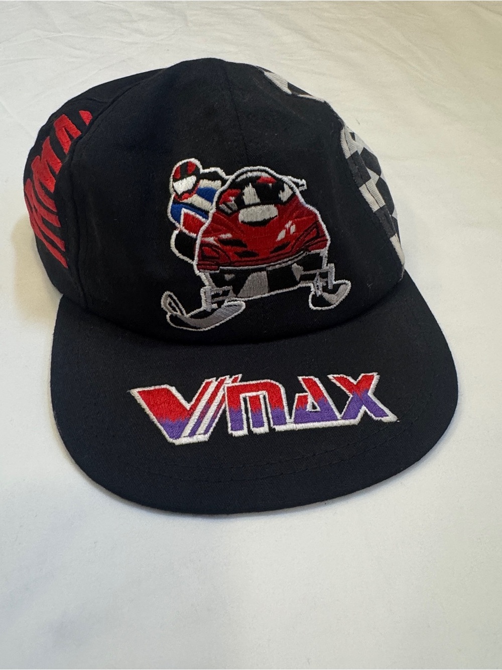 Vintage Yamaha VMAX Snowmobile Snapback Hat Racing Checkered Made in USA Black